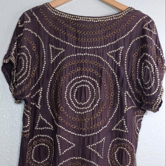 Haute Hippie 100% Silk Funky Boho Metal Embroidered Blouse - Picture 6 of 13